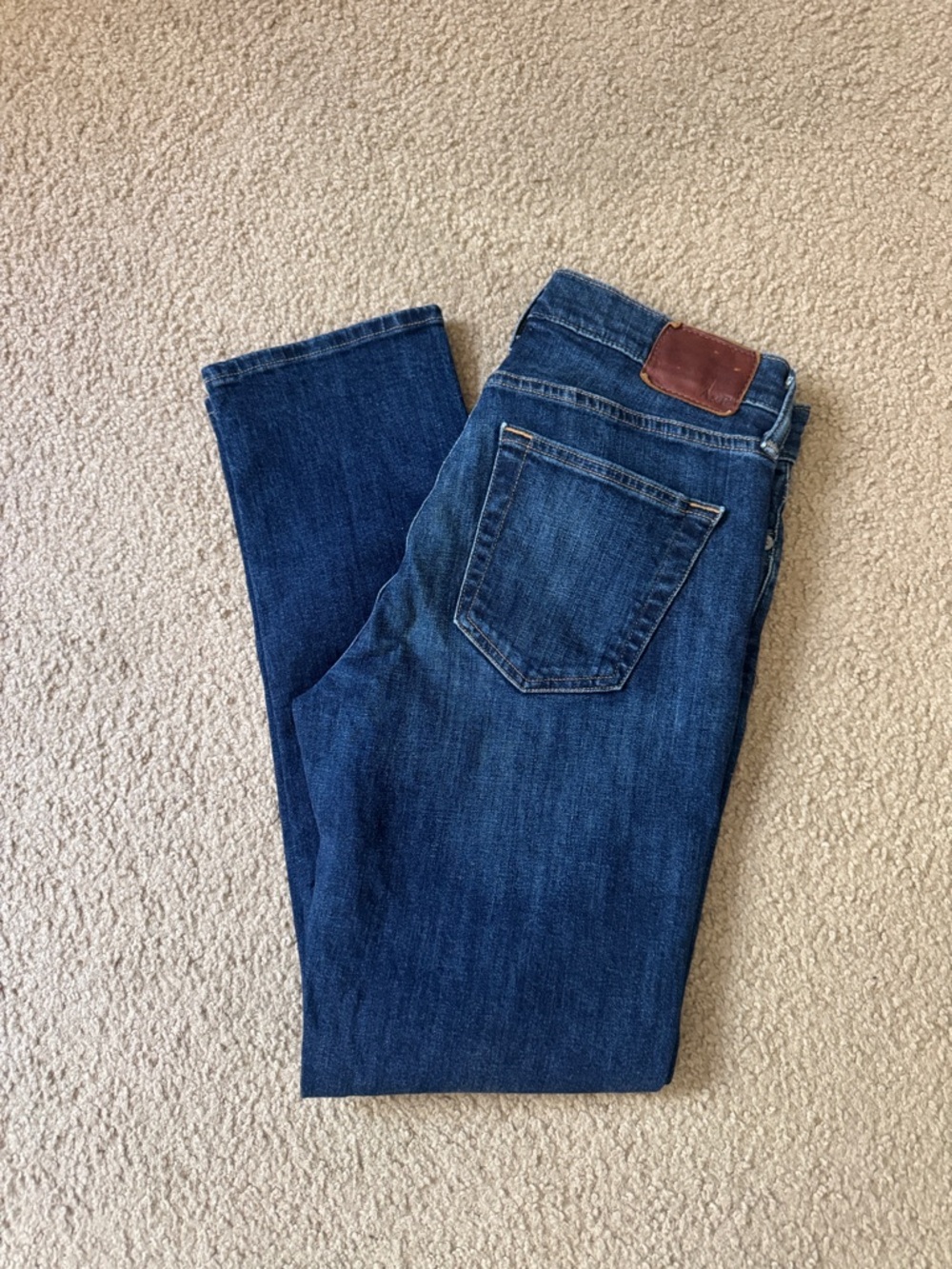 Abercrombie & Fitch Rustin Athletic Slim Dark Blue Jeans with Brown Patch